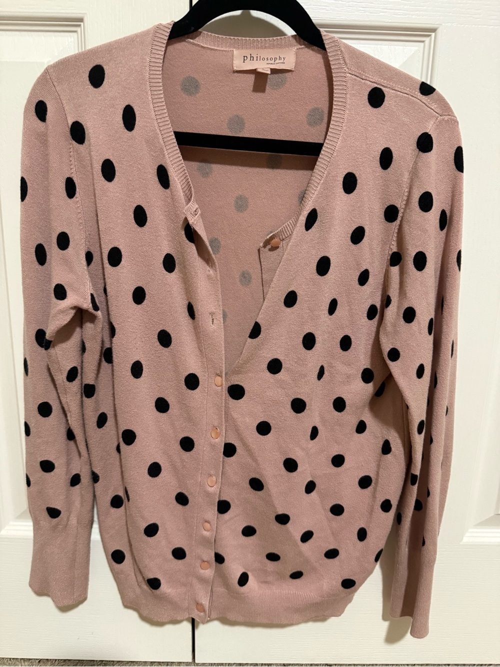 Philosophy Blush Pink Cardigan with Black Polka Dots
